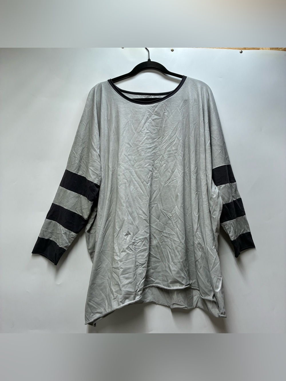 Luukaa Size 2/3 Cotton Long Sleeve Stripe Tunic Top Shirt Gray Lagenlook Jersey